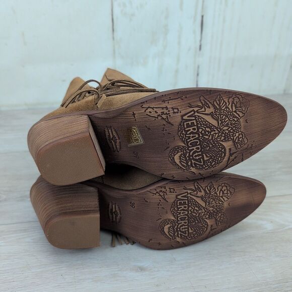 Sundance Vera Cruz Brown Suede Fringe “Cassadine Boots” Women's 39 New - Picture 4 of 7